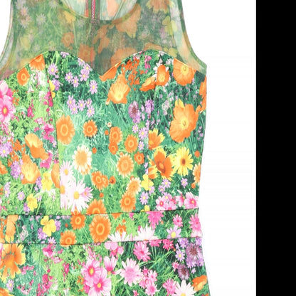 River Island Womens Multicoloured Floral Viscose A-Line Size 14 Round Neck Zip