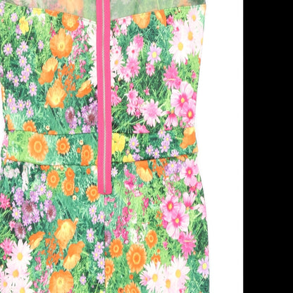 River Island Womens Multicoloured Floral Viscose A-Line Size 14 Round Neck Zip