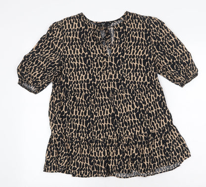 F&F Womens Beige Geometric Viscose Basic Blouse Size 8 V-Neck