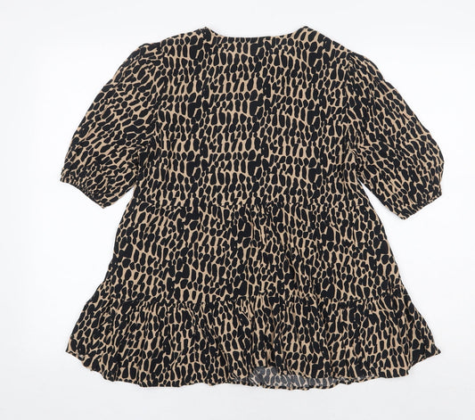 F&F Womens Beige Geometric Viscose Basic Blouse Size 8 V-Neck