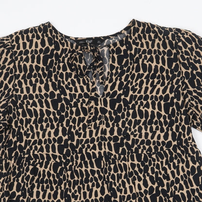 F&F Womens Beige Geometric Viscose Basic Blouse Size 8 V-Neck