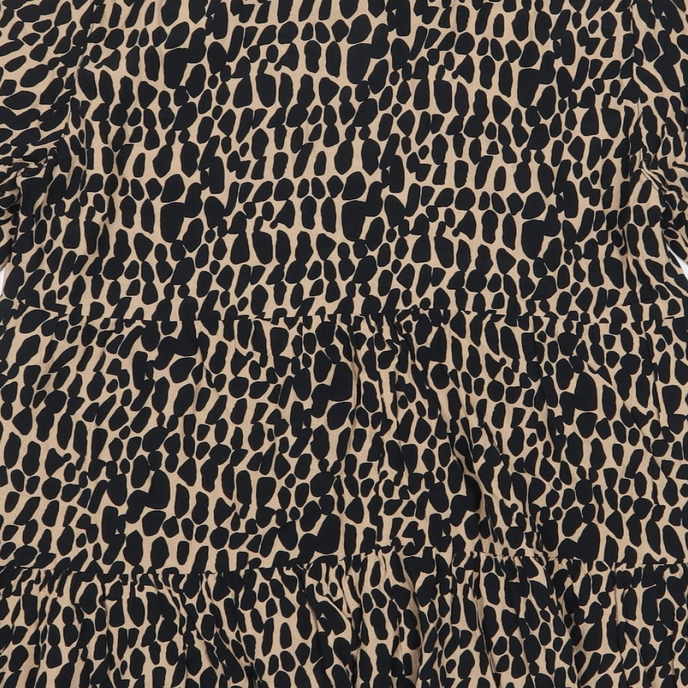 F&F Womens Beige Geometric Viscose Basic Blouse Size 8 V-Neck