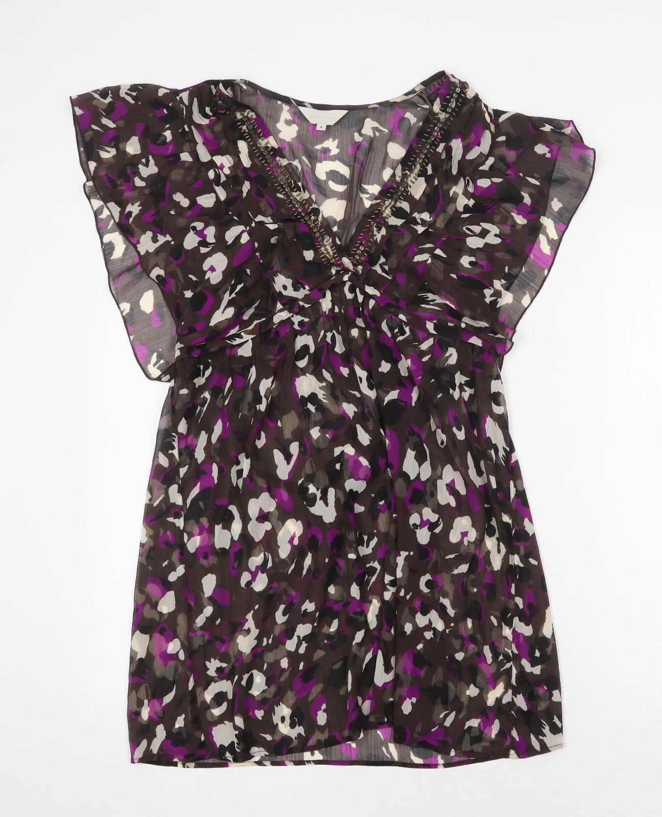 Debenhams Womens Brown Geometric Polyester Mini Size 8 V-Neck Tie