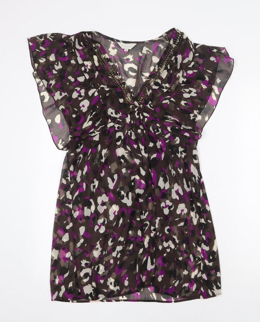 Debenhams Womens Brown Geometric Polyester Mini Size 8 V-Neck Tie