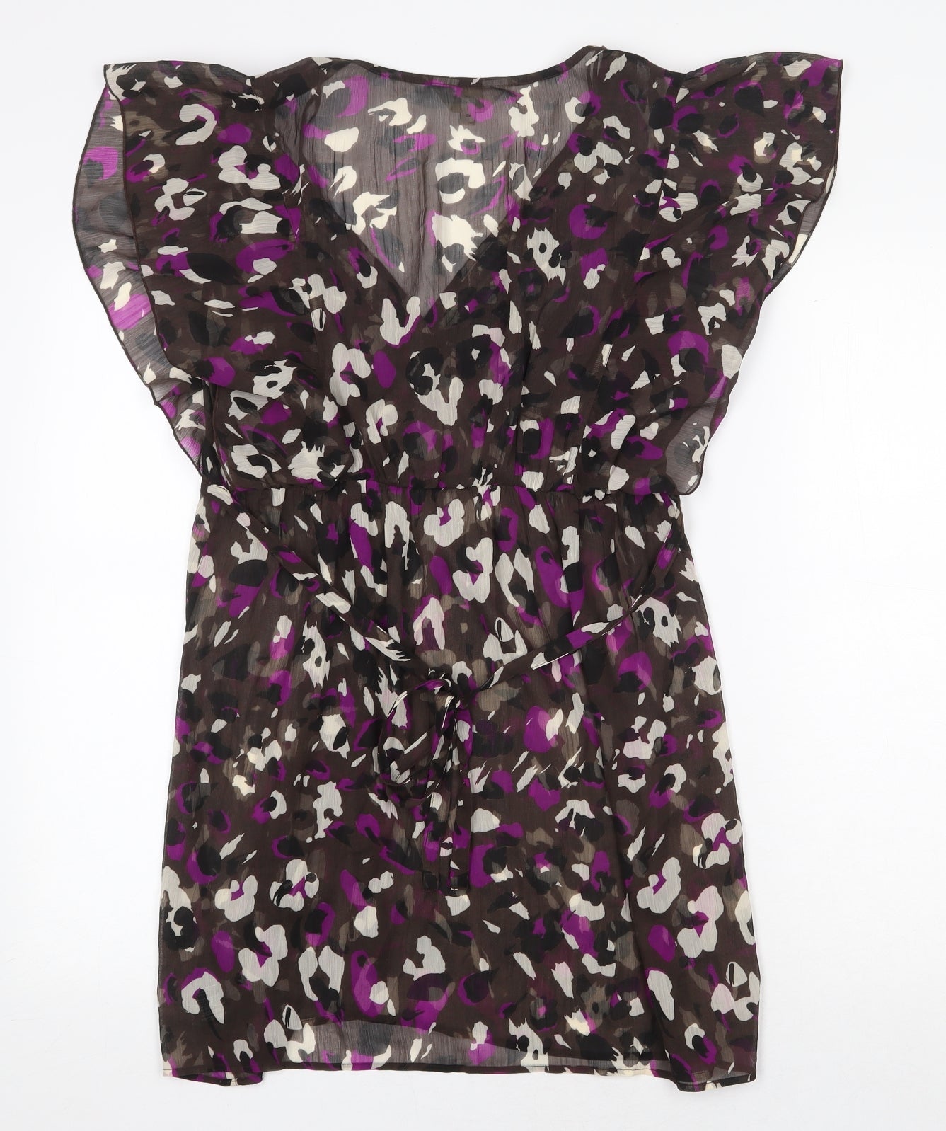 Debenhams Womens Brown Geometric Polyester Mini Size 8 V-Neck Tie