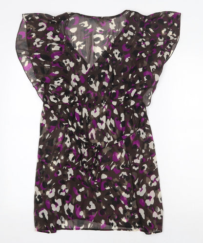 Debenhams Womens Brown Geometric Polyester Mini Size 8 V-Neck Tie