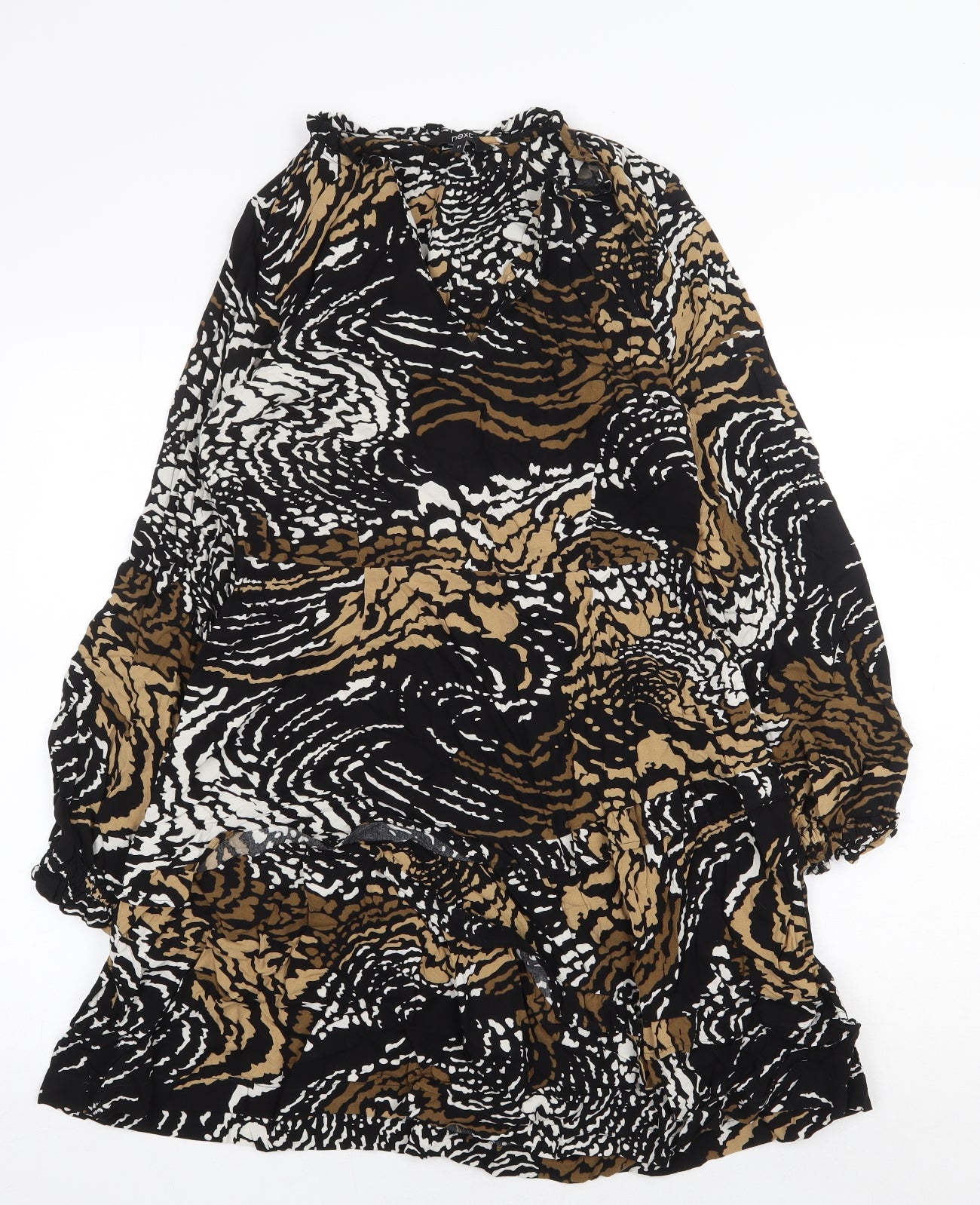 NEXT Womens Black Geometric Viscose A-Line Size 10 V-Neck Pullover