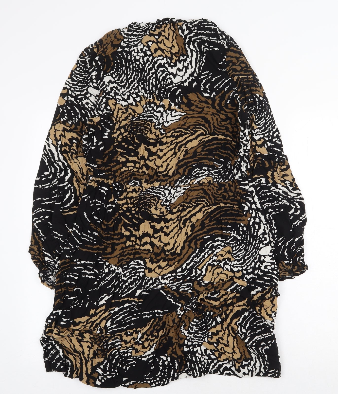 NEXT Womens Black Geometric Viscose A-Line Size 10 V-Neck Pullover