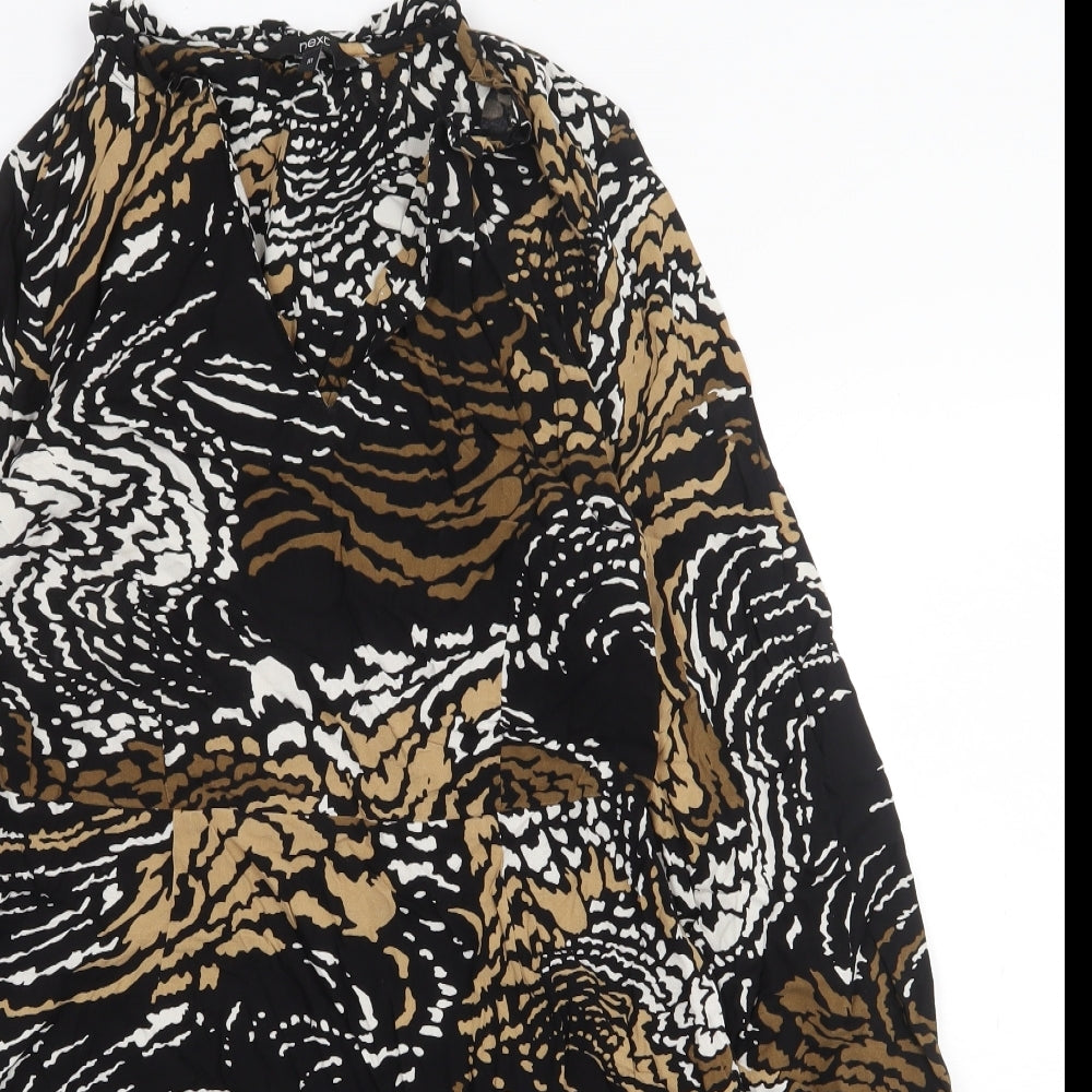 NEXT Womens Black Geometric Viscose A-Line Size 10 V-Neck Pullover