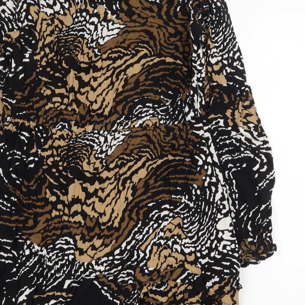 NEXT Womens Black Geometric Viscose A-Line Size 10 V-Neck Pullover