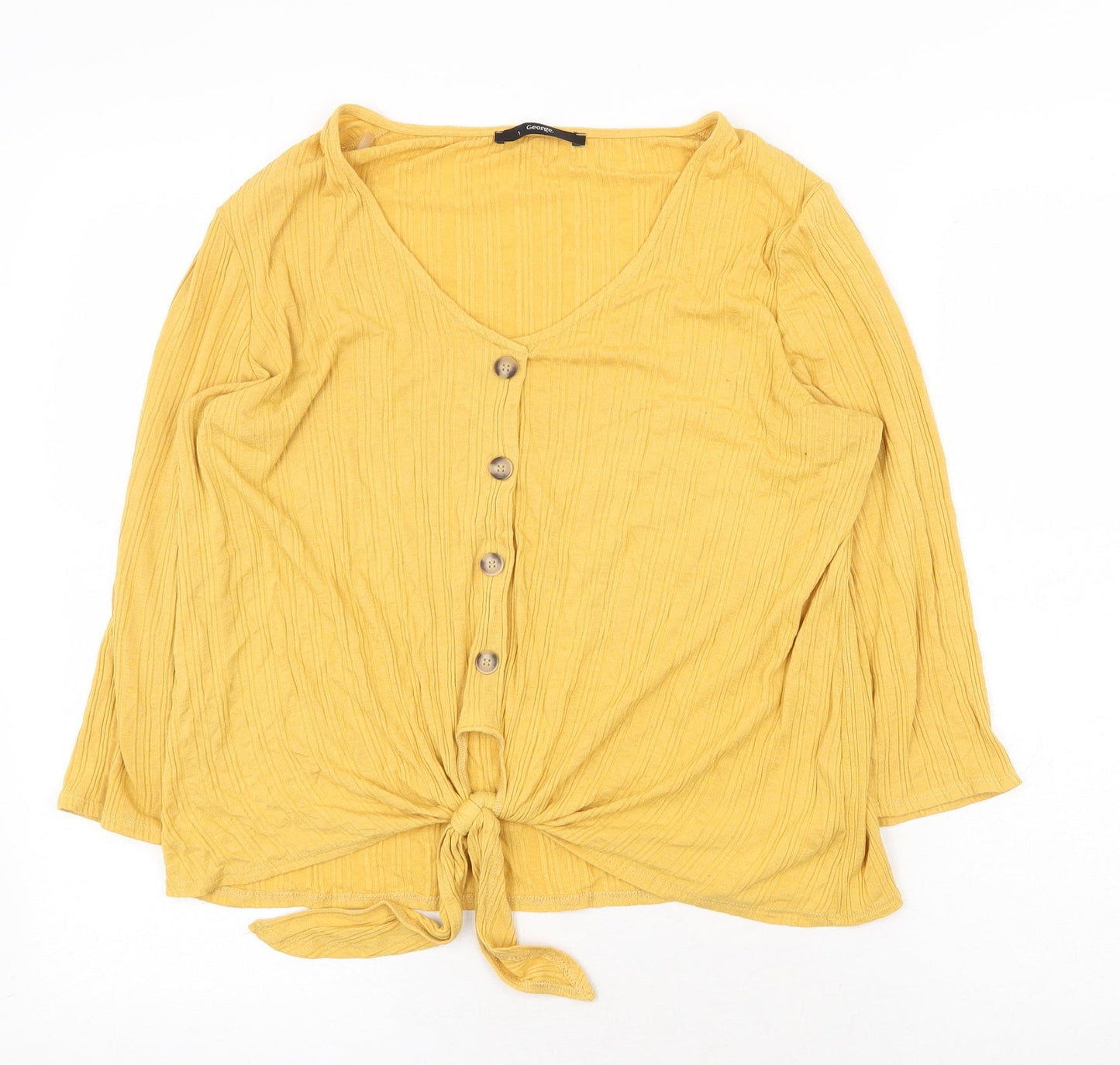 George Womens Yellow Viscose Basic Blouse Size 12 V-Neck