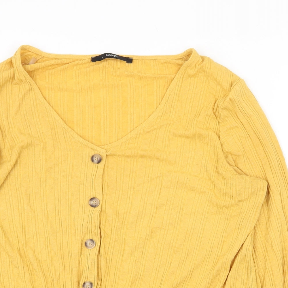 George Womens Yellow Viscose Basic Blouse Size 12 V-Neck