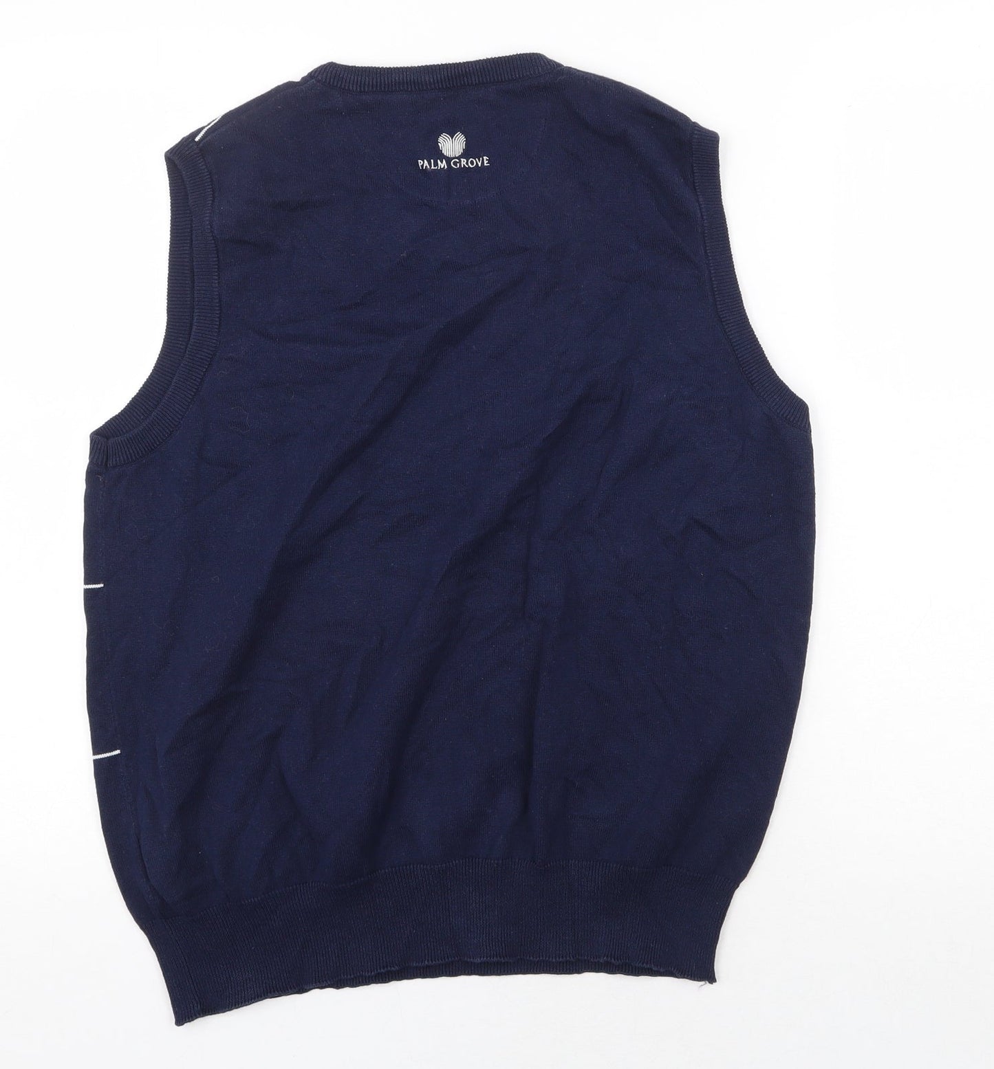 Palm Grove Mens Blue V-Neck Striped Cotton Vest Jumper Size L