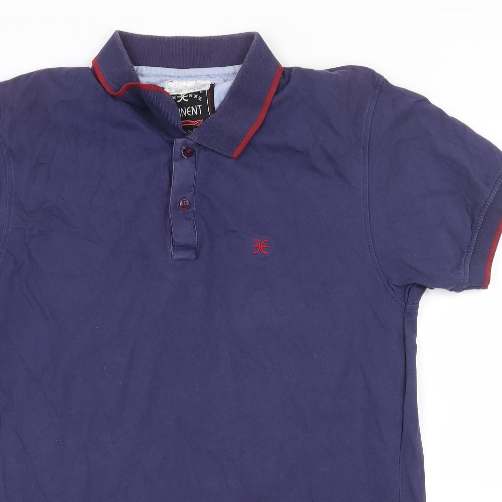 Eminent Mens Blue Cotton Polo Size L Collared Button