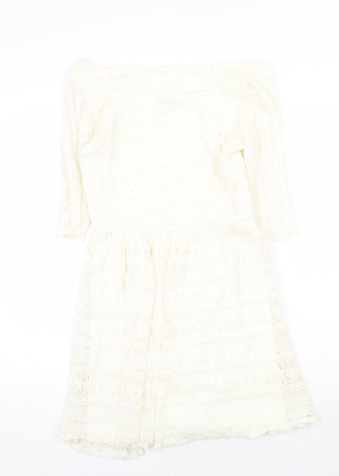 Jane Norman Womens White Geometric Nylon Fit & Flare Size 16 Off the Shoulder Pullover