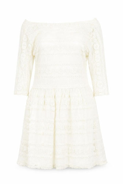 Jane Norman Womens White Geometric Nylon Fit & Flare Size 16 Off the Shoulder Pullover
