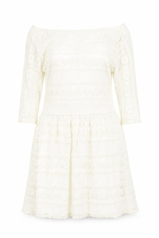 Jane Norman Womens White Geometric Nylon Fit & Flare Size 16 Off the Shoulder Pullover