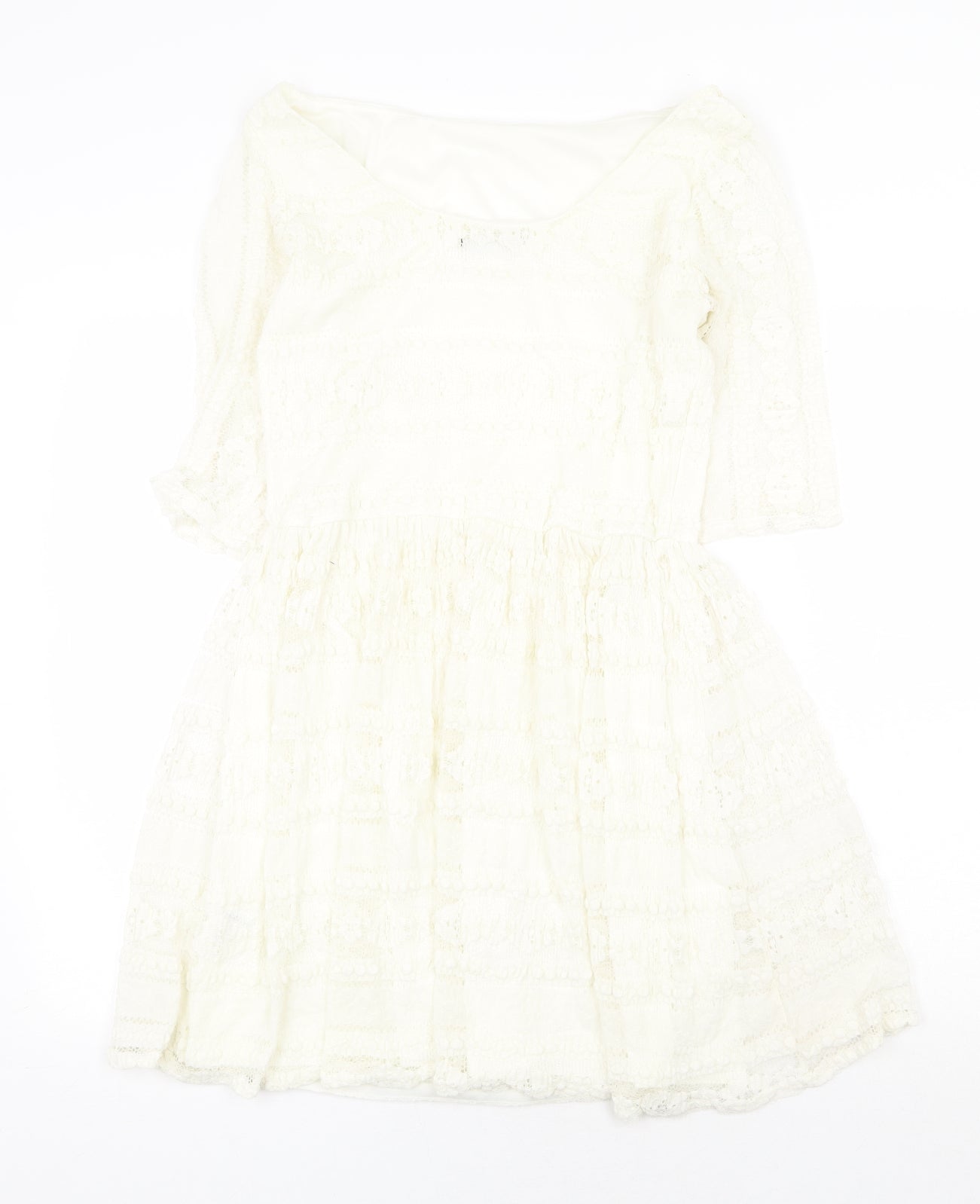 Jane Norman Womens White Geometric Nylon Fit & Flare Size 16 Off the Shoulder Pullover