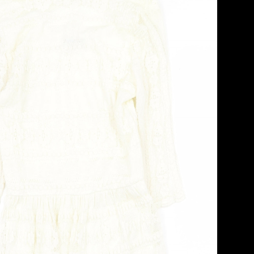 Jane Norman Womens White Geometric Nylon Fit & Flare Size 16 Off the Shoulder Pullover