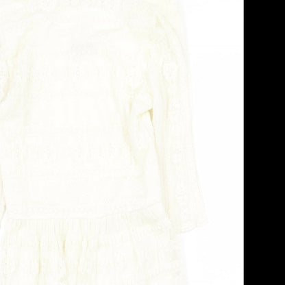 Jane Norman Womens White Geometric Nylon Fit & Flare Size 16 Off the Shoulder Pullover