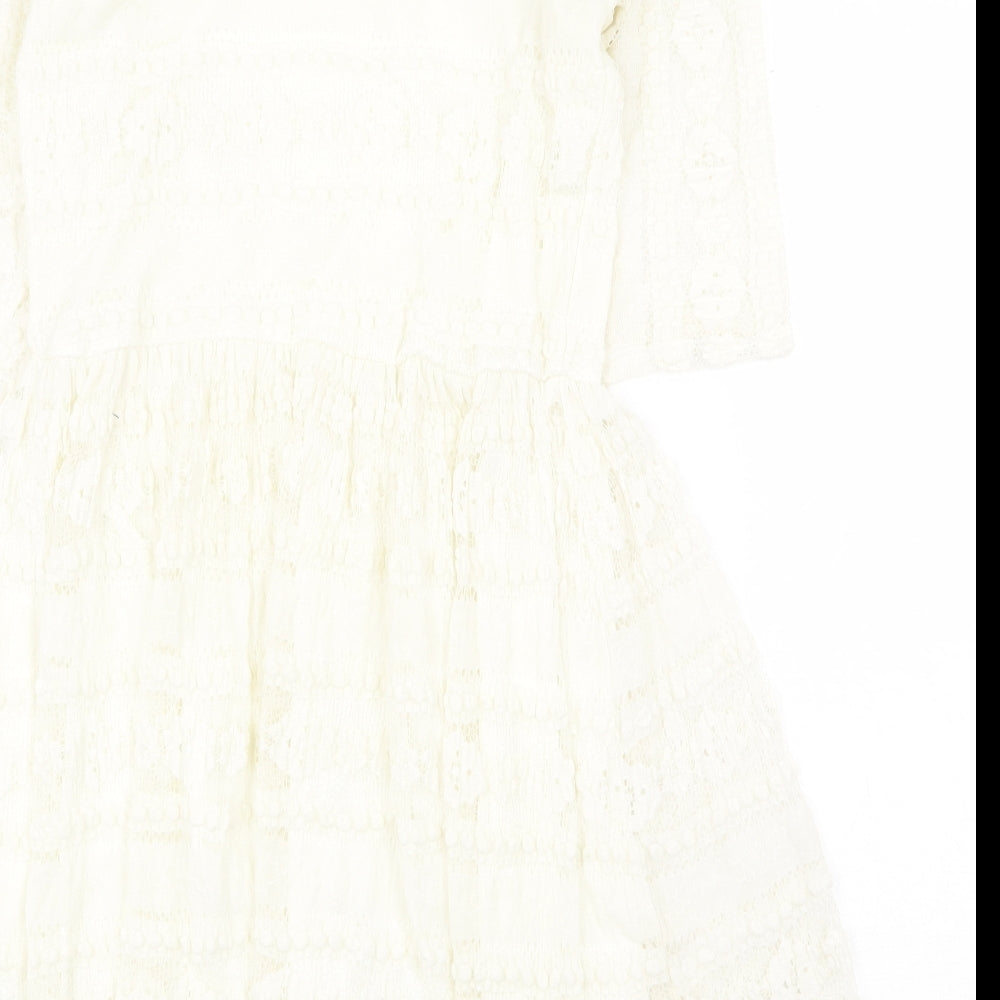 Jane Norman Womens White Geometric Nylon Fit & Flare Size 16 Off the Shoulder Pullover