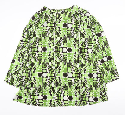 Preworn Womens Green Geometric Polyester Mini Size S Round Neck Pullover