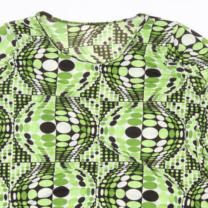 Preworn Womens Green Geometric Polyester Mini Size S Round Neck Pullover
