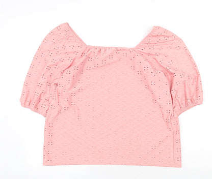 Papaya Womens Pink Polyester Cropped Blouse Size 12 Square Neck