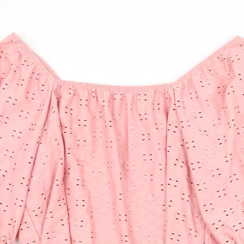 Papaya Womens Pink Polyester Cropped Blouse Size 12 Square Neck