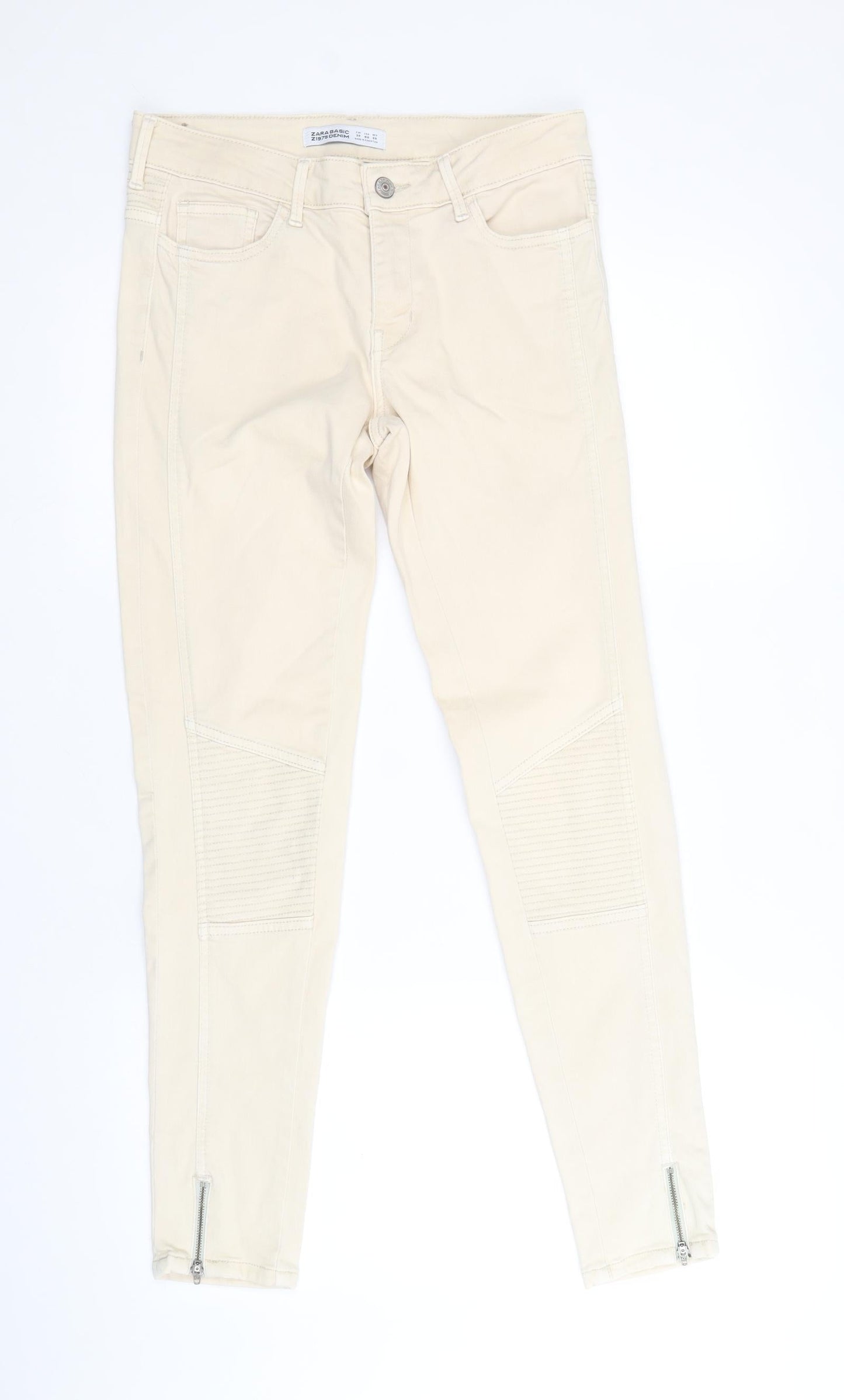 Zara Womens Beige Cotton Skinny Jeans Size 30 Regular Zip