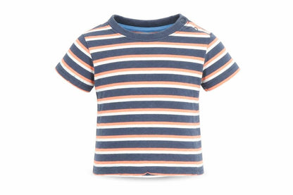 Primark Boys Multicoloured Striped 100% Cotton Basic T-Shirt Size 3-6 Months Round Neck Button