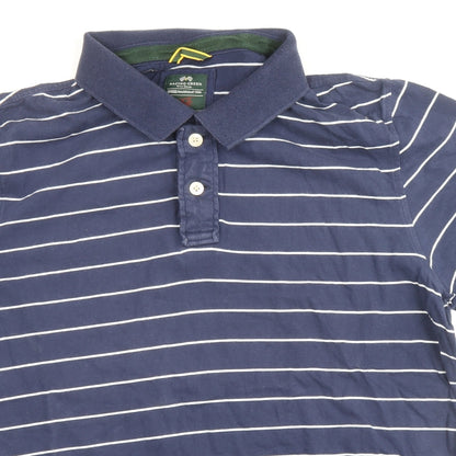 Racing Green Mens Blue Striped 100% Cotton Polo Size L Collared Button