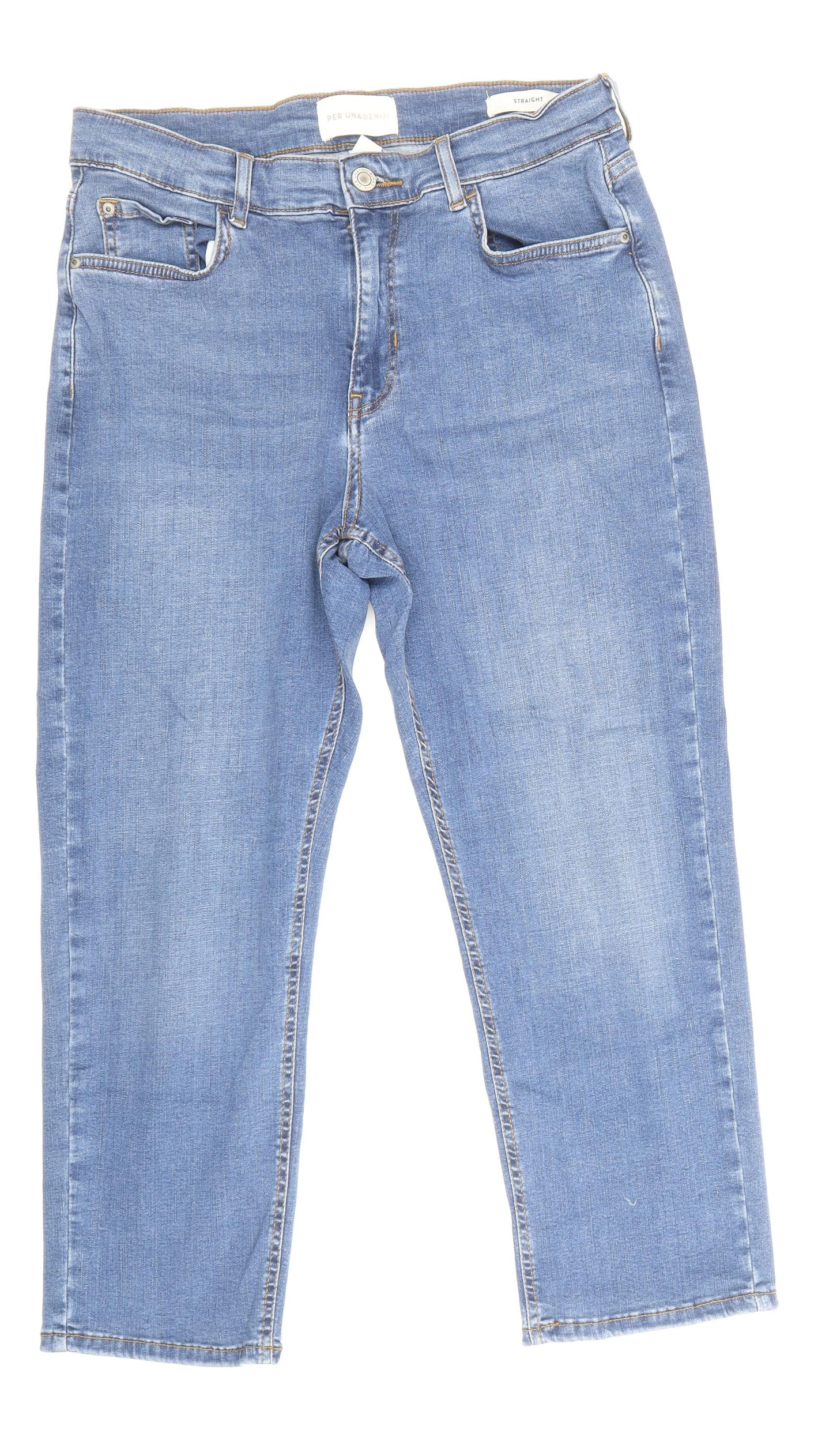 Per Una Womens Blue Cotton Straight Jeans Size 14 Regular Zip