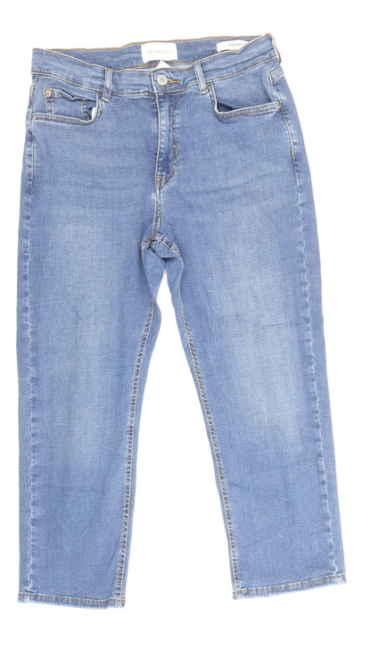 Per Una Womens Blue Cotton Straight Jeans Size 14 Regular Zip