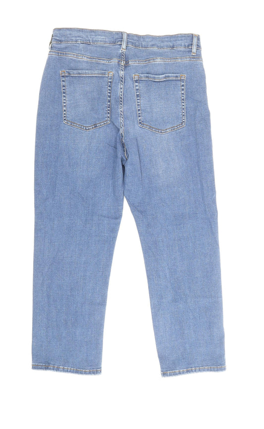 Per Una Womens Blue Cotton Straight Jeans Size 14 Regular Zip