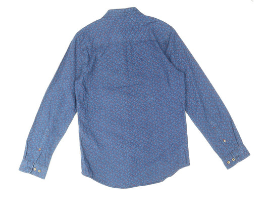 Mens UK Size S Max Blue  Button-Up Long Sleeve Casual Shirt