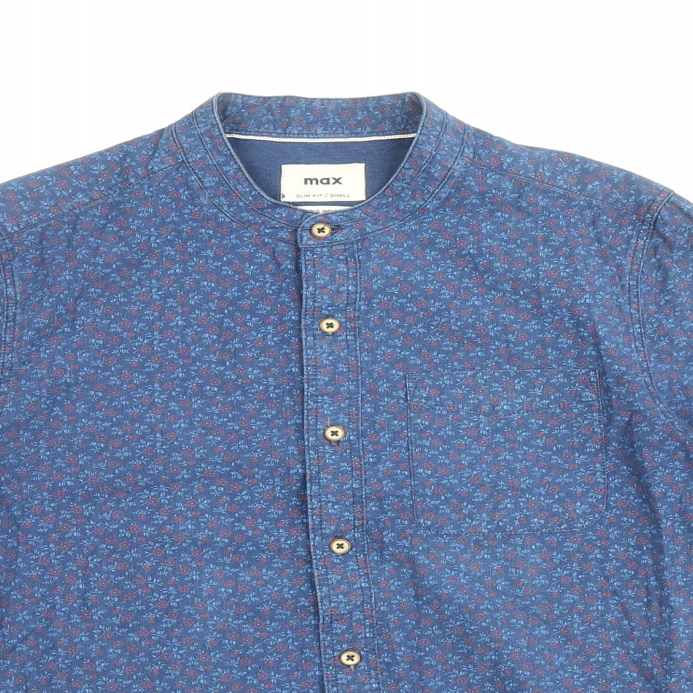 Mens UK Size S Max Blue  Button-Up Long Sleeve Casual Shirt