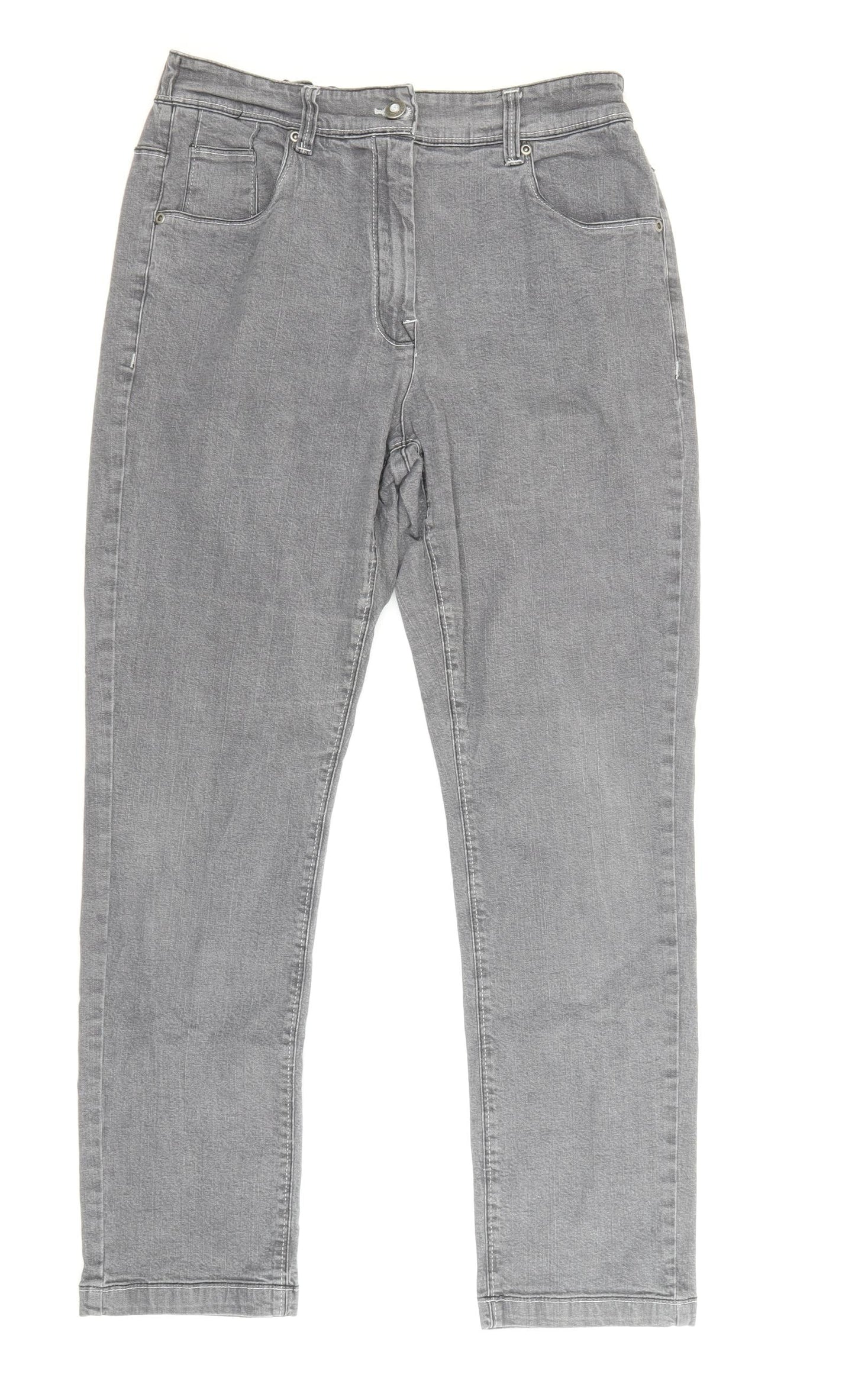 Anthology Womens Grey Cotton Straight Jeans Size 12 Regular Zip