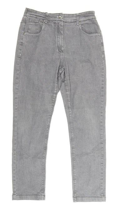 Anthology Womens Grey Cotton Straight Jeans Size 12 Regular Zip