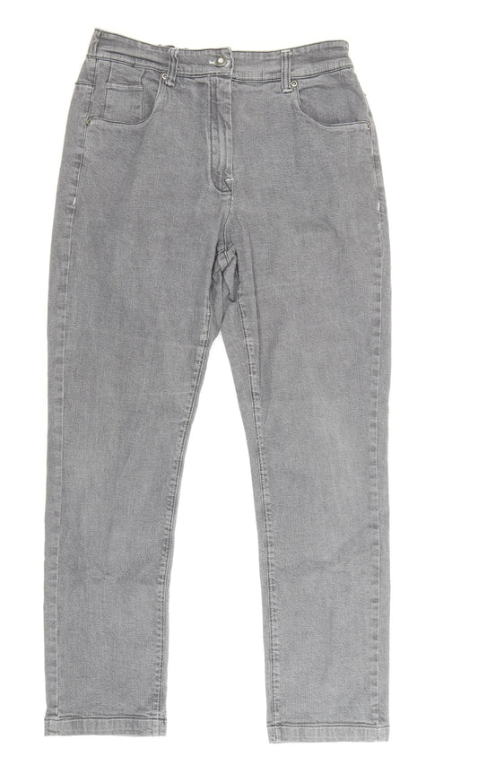 Anthology Womens Grey Cotton Straight Jeans Size 12 Regular Zip