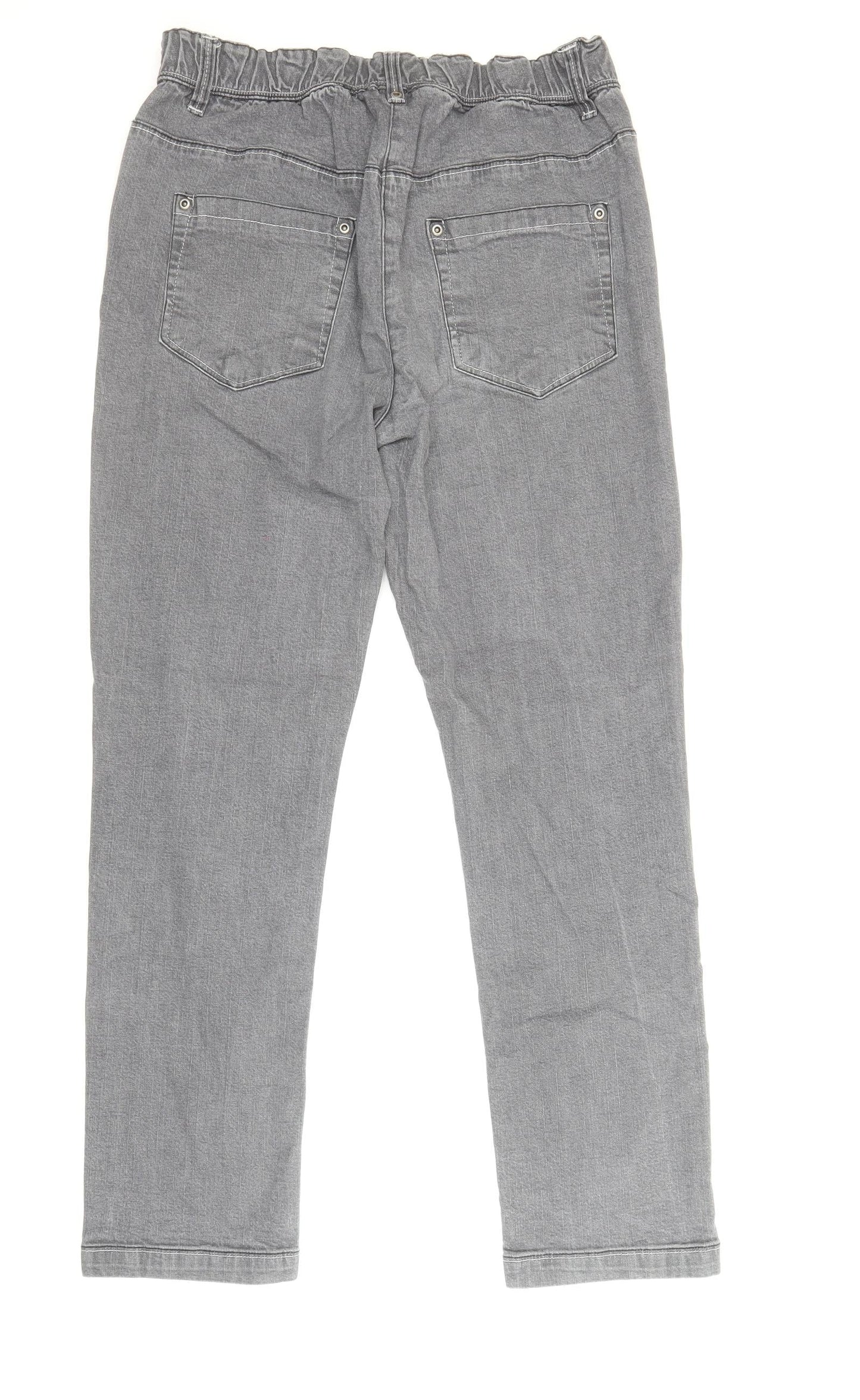 Anthology Womens Grey Cotton Straight Jeans Size 12 Regular Zip