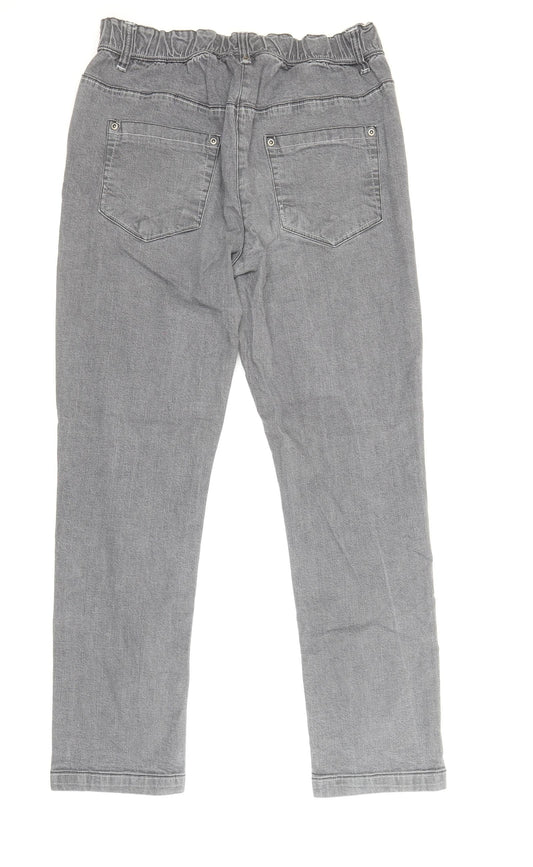 Anthology Womens Grey Cotton Straight Jeans Size 12 Regular Zip