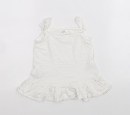 River Island Girls White 100% Cotton Basic Tank Size 3-4 Years Square Neck Pullover