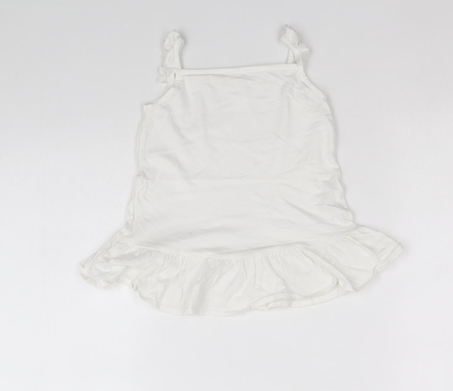 River Island Girls White 100% Cotton Basic Tank Size 3-4 Years Square Neck Pullover