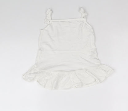 River Island Girls White 100% Cotton Basic Tank Size 3-4 Years Square Neck Pullover