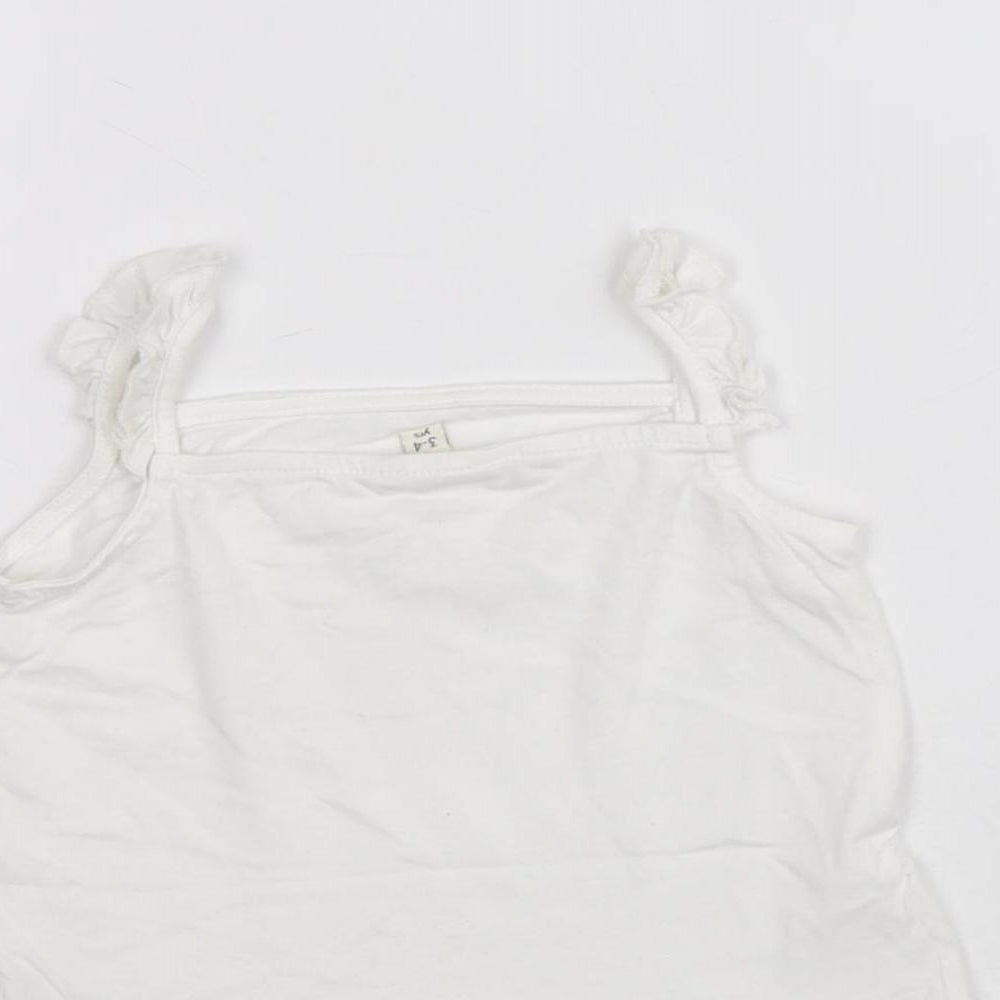 River Island Girls White 100% Cotton Basic Tank Size 3-4 Years Square Neck Pullover