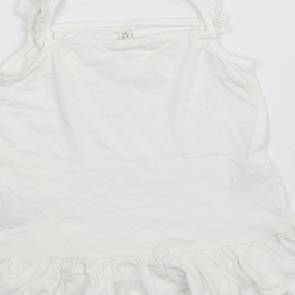 River Island Girls White 100% Cotton Basic Tank Size 3-4 Years Square Neck Pullover