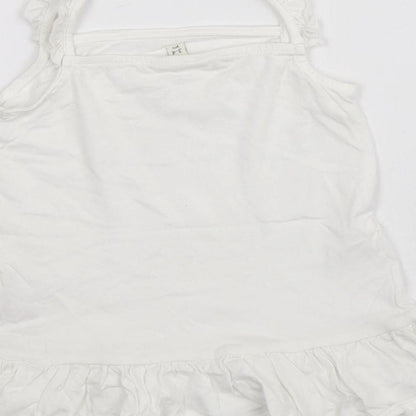 River Island Girls White 100% Cotton Basic Tank Size 3-4 Years Square Neck Pullover