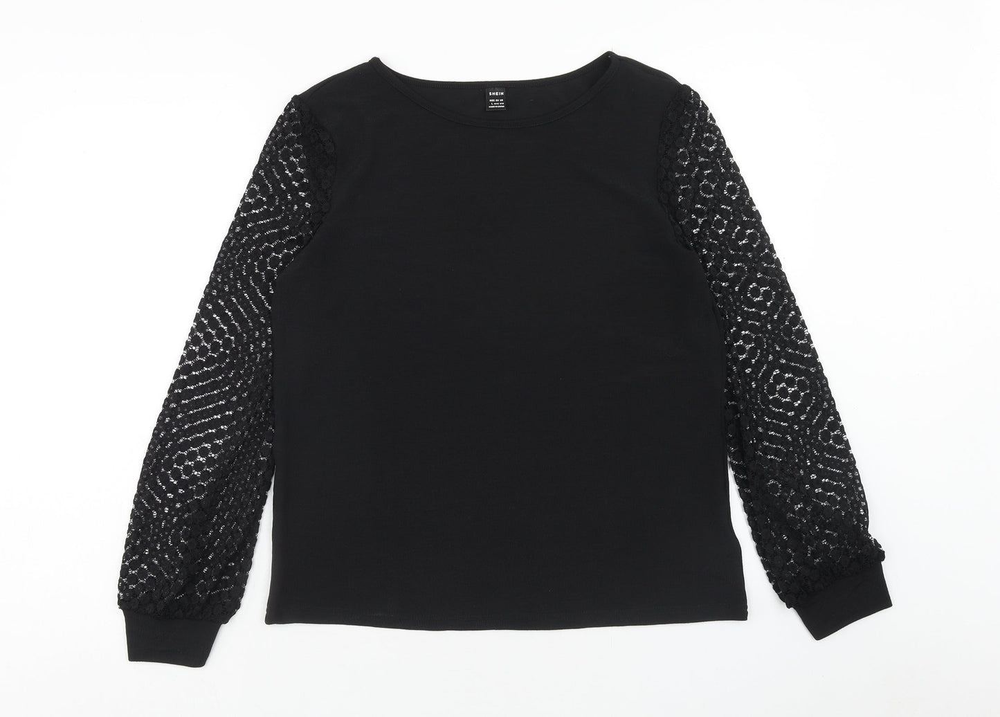 hsein Womens Black Polyester Basic Blouse Size L Round Neck