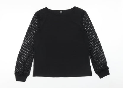 hsein Womens Black Polyester Basic Blouse Size L Round Neck